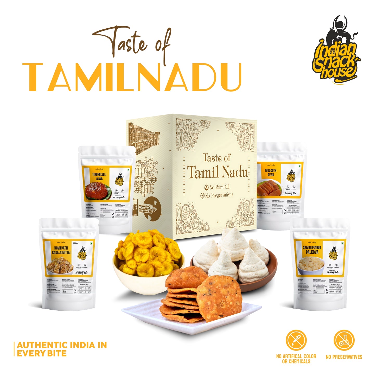 Taste of Tamilnadu Premium Gift Box - 7 Iconic Sweets and Snacks Of Tamilnadu (Authenticity & High Quality)