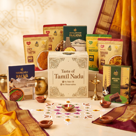 Taste of Tamilnadu Premium Gift Box - 7 Iconic Sweets and Snacks Of Tamilnadu (Authenticity & High Quality)