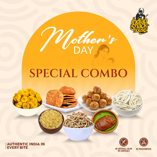 Mother's Day Special Combo - Peanut Jaggery Laddu, Chettinad Thenkuzhal Murukku, Tirunelveli Halwa, Srivilliputhur Palkova, Nagercoil Nendran Chips, Salem Thattai, & Special Pepper Sev