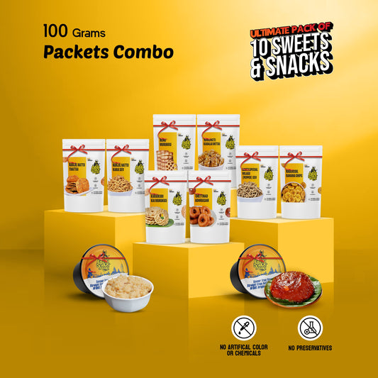 Ultimate Pack of 10 Native Tamilnadu Sweets & Snacks (1.275 Kg) - Best of TN in one pack
