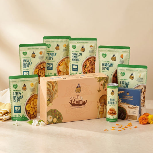 Premium Onam Celebration Box (Elegant Gift Box of 8 Authentic Kerala Delicacies) - No Palm Oil, No Preservatives