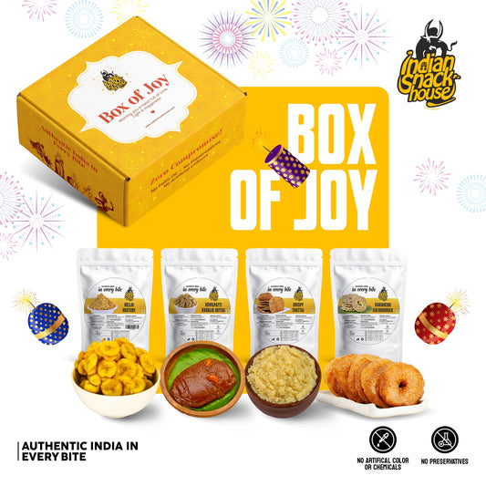 Box Of Joy Diwali Gift Box - 8 Authentic Palm-Oil-Free Delicacies Packed In Beautiful Box of Joy Gift Box - 450g Sweets + 400g Savouries + Gift Box Packaging