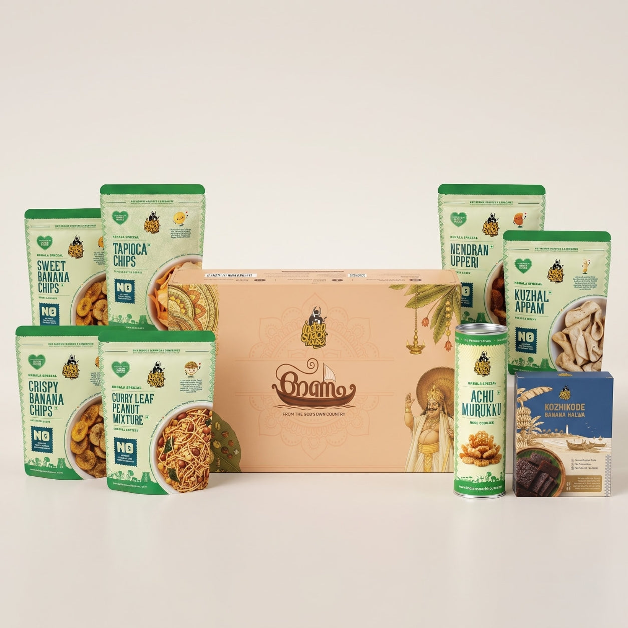 Premium Onam Celebration Box (Elegant Gift Box of 8 Authentic Kerala Delicacies) - No Palm Oil, No Preservatives
