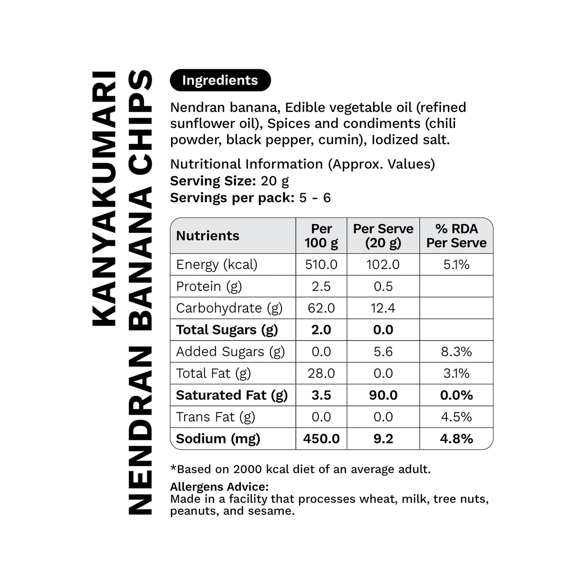 Nagercoil Nendran Chips 125g (Native Masala)