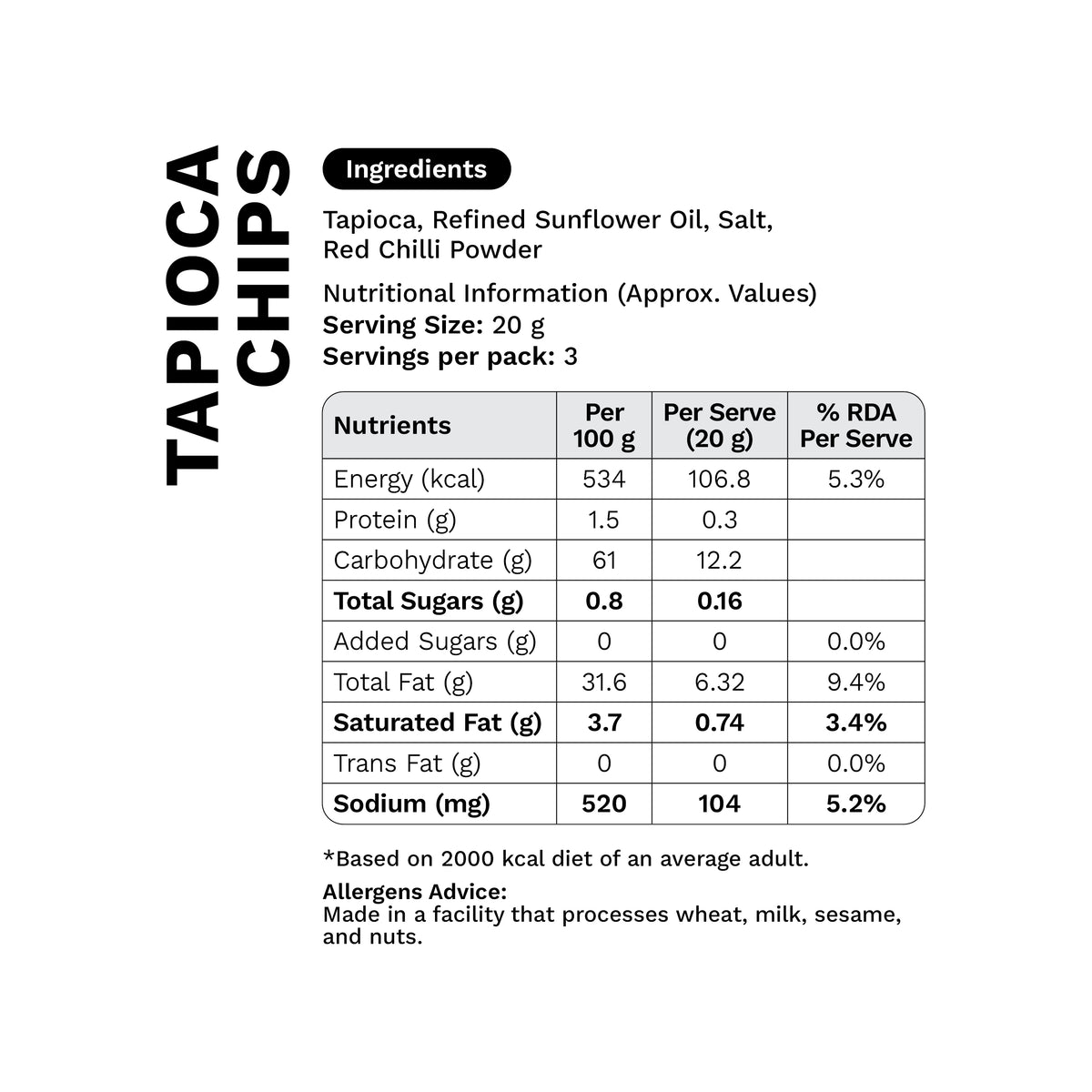 Kerala Authentic Tapioca Chips 100g